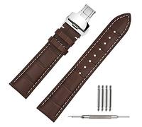 TStrap Uhrenarmband 21mm Leder - Armband Schwarz Herren - Lederarmband Uhrenband mit Edelstahl Faltschließe Faltschliesse - 18mm 19mm 21mm 22mm