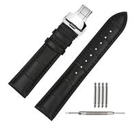 TStrap Uhrenarmband 22mm Leder - Armband Schwarz Herren - Lederarmband Uhrenband mit Edelstahl Faltschließe Faltschliesse - 18mm 19mm 21mm 22mm