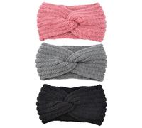 TSUOUKL 3Colors Stirnband Kinder Mädchen, Stirnband Damen Winter Strick, Stirnbänder Strick, Haarband Ohrenwärmer Elastische, Herbst Und Winter Vielseitig Damen
