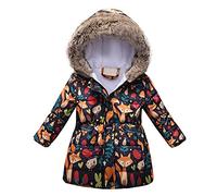 TT- Kinder Jungen Mädchen Warm Steppjacke Winter Mantel Kinderjacke Winterjacke Fuchs Blume Winter Kapuzenjacke Oberbekleidung mit Kunstfell Hoodie Outerwear 2-11 Jahre (Schwarz, 6-7 Years)