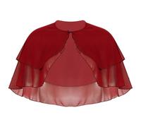 TTAO Damen Chiffon Umhang Cape EIN-Knopf Kurz Schulterjacke 2 Lagen Jäckchen Festlich Bolero für Hochzeit Party Cocktail Ball Zubehör Burgundy Einheitsgröße