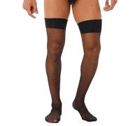 TTAO Herren Elegant Kniestrümpfe Öl Glanz Stützstrümpfe Feinstrumpfhose Lange Halterlose Strümpfe Socken für Crossdressing Dessous Schwarz A Einheitsgröße