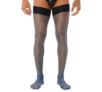 TTAO Herren Elegant Kniestrümpfe Öl Glanz Stützstrümpfe Feinstrumpfhose Lange Halterlose Strümpfe Socken für Crossdressing Dessous Blau A Einheitsgröße