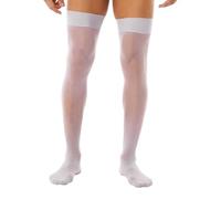 TTAO Herren Elegant Kniestrümpfe Öl Glanz Stützstrümpfe Feinstrumpfhose Lange Halterlose Strümpfe Socken für Crossdressing Dessous Weiß Einheitsgröße