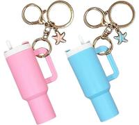TTPSRY 2 Stück Becher Schlüsselanhänger Set Mini Thermobecher Anhänger Seestern Charm Taschenanhänger Damen Mädchen Schlüsselbund