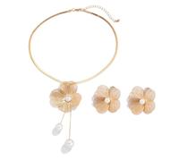 TTPSRY 2 Stück Blumen Schmuckset Halskette Ohrringe Kupfer Perlen Anhänger Elegante Damen Schmuck Hochzeit Brautschmuck Jubiläum