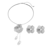 TTPSRY 2 Stück Blumen Schmuckset Halskette Ohrringe Kupfer Perlen Anhänger Elegante Damen Schmuck Hochzeit Brautschmuck Jubiläum