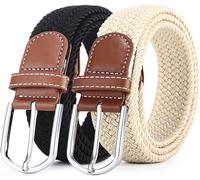 TTPSRY 2 Stück Geflochtene Elastische Gürtel Herrengürtel Stretchgürtel Stoffgürtel Metallschnalle Lederdetails Hosengürtel
