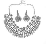 TTPSRY 2 Stück Schmuckset Damen Bohemian Anhänger Ohrringe Halskette Schmuck Set Gold Silber Perlen Boho Ethnisch Mode Schmuck Geschenke Feste Brauchtum Feiertage für Mädchen (Silber)