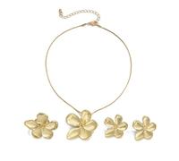 TTPSRY 3 Stück Blumen Schmuckset Halskette Ohrringe Ring Elegante Perlmutt Optik Damen Accessoires Hochzeit Schmuck