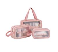 TTPSRY 3 Stück Kulturbeutel Transparent Flugzeug PVC Kosmetiktasche Wasserdicht Tragbare wasserdichte Kulturtasche Handgepäck-Reisezubehör Make-up Tasche für Männer Frauen Kinder Familie（Rosa）