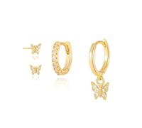 TTPSRY 3 Stück Schmetterling Ohrringe Set Creolen Kristall Ohrstecker Damen Schmuck Goldfarben
