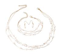 TTPSRY 3teiliges Mehrreihiges Perlen Schmuckset Halskette Armband Ohrringe Damen Schmuck Elegant Zeitlos