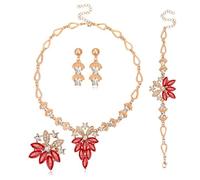 TTPSRY 4 Stück Blumenblatt Schmuckset Kristall Halskette Armband Ohrringe Ring Damen Schmuck Hochwertig Elegant Luxuriös Juwelenkollektion