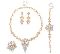 TTPSRY 4 Stück Blumenblatt Schmuckset Kristall Halskette Armband Ohrringe Ring Damen Schmuck Hochwertig Elegant Luxuriös Juwelenkollektion