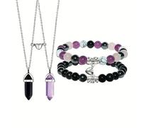 TTPSRY 4 Stück Naturstein Paar Schmuckset Magnetisch Anziehend Armband Hexagon Anhänger Halskette Kristall Edelstein Schmuck