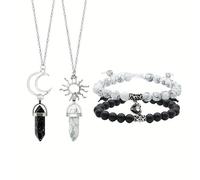 TTPSRY 4 Stück Naturstein Paar Schmuckset Magnetisch Anziehend Armband Hexagon Anhänger Halskette Kristall Edelstein Schmuck
