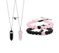TTPSRY 4 Stück Naturstein Paar Schmuckset Magnetisch Anziehend Armband Hexagon Anhänger Halskette Kristall Edelstein Schmuck