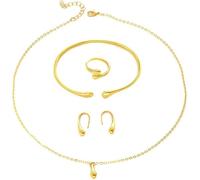 TTPSRY 4 Stück Schmuckset Tropfenform Goldoptik Halskette Armreif Ohrringe Ring Damen Schmuck