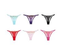 TTPSRY 6 Stück Unterhosen Damen Spitze Tanga Slips Mehrpack Pantys Nahtlos Hipster String Thong Unterwäsche Baumwolle Atmungsaktiv Stickerei