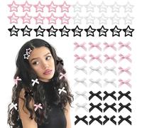 TTPSRY 60 Stück Mini Schleifen Haarspangen Set, Stern BB Clips & Kleine Satinschleifen Haarclips, Süße Haarklammern für Mädchen Damen Kinder, Leicht & Vielseitig, 3 Farben (Rosa/Schwarz/Weiß)