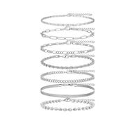 TTPSRY 7 Stück Fußkette Silber Anklets für Frauen Vintage Fußkettchen Verstellbar Strand Mehrschichtige Armbänder Boho Knöchel Ketten Knöchelschmuck