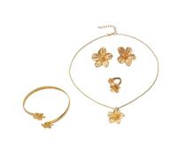 TTPSRY Blumen Schmuck Set 5 Teilig mit Halskette Armreif Ring und Ohrringen Eleganter Goldfarbener Schmuck für Alltag und Besondere Anlässe (Gold A)