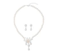 TTPSRY Blumen Schmuckset Perlen Halskette Ohrringe Kristall Strass Brautschmuck Damen Elegant Hochzeit Schmuck