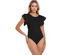 TTPSRY Body Damen Kurzarm Rüschen Bodysuit Elegant Rundhals Bodys für Alltag Oberteil Figurbetont Tanga Unterziehbody Kurzarmbody Bluse Tops Shapewear Basic Blusenbody
