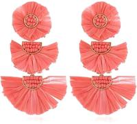 TTPSRY Boucles d'Oreilles Femme Pendantes Raphia Bohème Piercing Oreille Ethnique Bijoux Fantaisie Piercing Tragus Accessoires Mode Cadeau Anniversaire(Gelb)