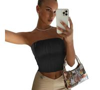 TTPSRY Crop Tops Damen Schulterfreies Vest Slim Fit Sommer Strickshirts Tank Top Strickoberteil Ärmellose Shirt Schlanke Passform für Tägliche Casual Dating Party(Schwarz M)