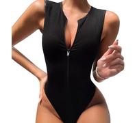 TTPSRY Damen Body Ärmellos Reißverschluss Bodysuit Gerippter Stoff Shapewear Elegant Tanktop Tanga Bodysuits Unterziehbody Figurformend Stringbody Shaper Formgebend