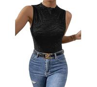 TTPSRY Damen Bodysuit Ärmellos mit Stehkragen und Spitze Elegant Shapewear Unterziehbody Figurbetont Stretch Tanga Body für Frauen