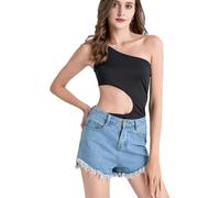 TTPSRY Damen Bodysuit Ärmellos One-Shoulder Asymmetrisch Ausschnitt Shapewear Figurformend Unterziehbody Tanktop Tanga Body Elegant Bauchweg