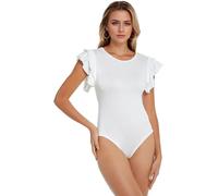 TTPSRY Damen-Bodysuit Figurbetont mit Rüschen Rundhalsausschnitt Kurzarm-Body als Elegantes Oberteil oder Unterziehbody für Alltag und Büro (XL)