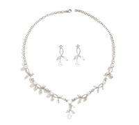 TTPSRY Damen Brautschmuck Blatt Schmuckset Halskette Ohrringe Set Perlen Kristall Hochzeit Elegant Schmuck Silberton Glänzend Festlich