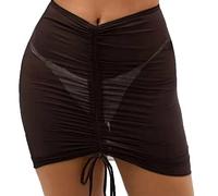 TTPSRY Damen Strand Wrap Sarong Halbtransparente Bademode Bikini Wraps Chiffon Kordelzug Geraffte Vertuschungen Kurzer Rock(Schwarz S)