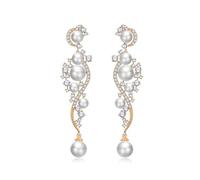 TTPSRY Elegante Tropfen Ohrringe Perlen Zirkonia Schmuck Luxus Braut Hochzeit Damen Ohrhänger Glänzend Edel Lange Ohrstecker