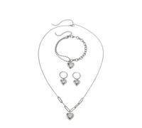 TTPSRY Herz Schmuckset Halskette Armband Ohrringe Edelstahl Anhänger Damen Accessoires Silberton Kettenset Herzform Schmuck