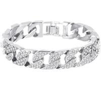 TTPSRY Iced Out Cuban Link Armband Damen Panzerkette Schwer Glieder Chain Armkette mit Zirkonia Hip Hop Rapper Modeschmuck Armband (Silber)