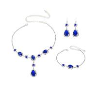 TTPSRY Luxuriöses Schmucksets für Damen mit Halskette Ohrringe und Armband mit Funkelnden Strasssteinen Ideal für Hochzeit Ball und Abendkleid (Blau)