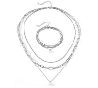 TTPSRY Mehrschichtige Perlenkette Armband Schmuckset Edelstahl Gliederkette Layered Halskette Perlenanhänger Schmuck