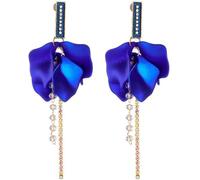 TTPSRY Ohrringe Damen Blumen Design Lange Hängeohrringe Kristall Schmuck Ohrstecker Elegant Ohrhänger Hochzeit Festlich Geschenk Modeschmuck Tropfen Anhänger Glitzer Strass (Blau)