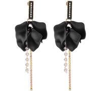 TTPSRY Ohrringe Damen Blumen Design Lange Hängeohrringe Kristall Schmuck Ohrstecker Elegant Ohrhänger Hochzeit Festlich Geschenk Modeschmuck Tropfen Anhänger Glitzer Strass (Schwarz)