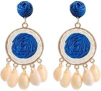 TTPSRY Ohrringe Damen Boho Quaste Ohrhänger Handgefertigt Gewebte Creolen Ohrstecker Vintage Schmuck Accessoires Geschenk für Frauen Mädchen (Blau)