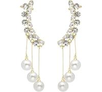 TTPSRY Ohrringe Damen Ear Cuff mit Perlen Ohrklemme Kristall Ohrstecker Earrings Silber Ohrschmuck Ohrhänger Ear Crawler Hochzeit Schmuck Geschenk