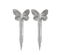 TTPSRY Ohrringe Damen Schmetterling Ohrringe Zirkonia Quaste Ohrhänger Stapelbar Zirkonia Earrings Elegant Damen Schmuck Lange Ohrstecker Frauen Geburtstagsgeschenke (Silber)