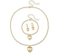 TTPSRY Parure Bijoux Femme Coeur Ensemble Collier Bague Boucles d'Oreilles Parures Pour Femme Bijoux Élégants Cadeau Anniversaire Mariage Fête des Mères Accessoires Mode(Gold2)