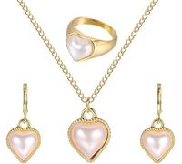 TTPSRY Parure Bijoux Femme Coeur Ensemble Collier Bague Boucles d'Oreilles Parures Pour Femme Bijoux Élégants Cadeau Anniversaire Mariage Fête des Mères Accessoires Mode(Gold1)