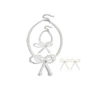 TTPSRY Schleife Schmuckset Perlenkette Ohrringe Armband Kristall Strass Schmuck Damen Accessoires Hochzeit Jubiläum